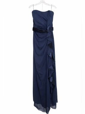 David’s Bridal Navy Blue Strapless Bridesmaid Dress Size 4 Long Formal Chiffon